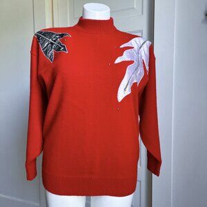 80’s red sweater with feather appliques